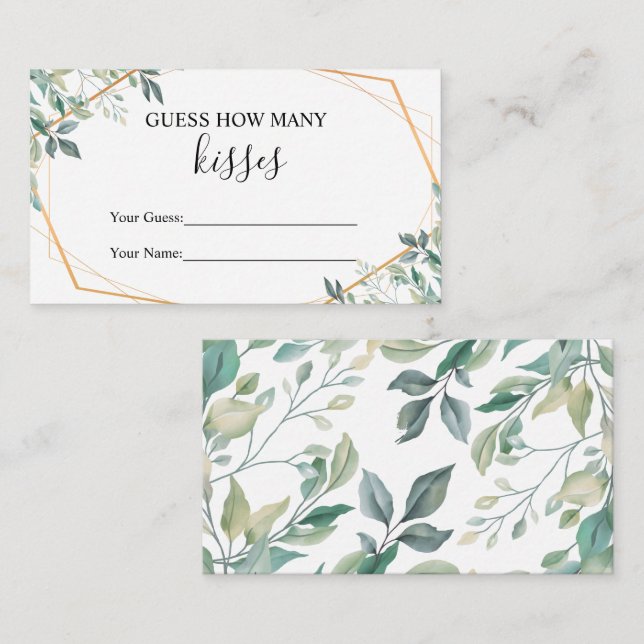 Greenery Guess How Many Kisses Bridal Shower Game Enclosure Card (Front/Back)