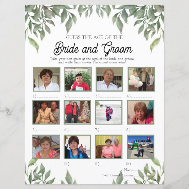 Greenery Guess the Age of the Bride and Groom (Front)