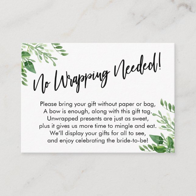 Greenery Handwriting No Wrapping Needed Enclosure Card (Front)