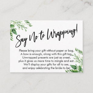 Greenery Handwriting Say No to Wrapping! Enclosure Card
