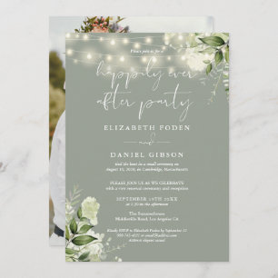 Greenery Happily Ever After Eloped Wedding Photo Invitation