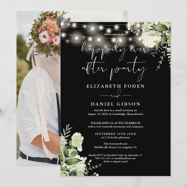 Greenery Happily Ever After Eloped Wedding Photo Invitation (Front/Back)