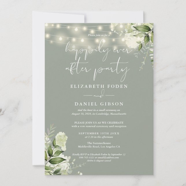 Greenery Happily Ever After Party Wedding Vows Invitation (Front)