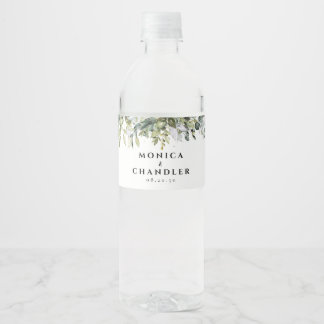Greenery Herbal Wedding Water Bottle Labels