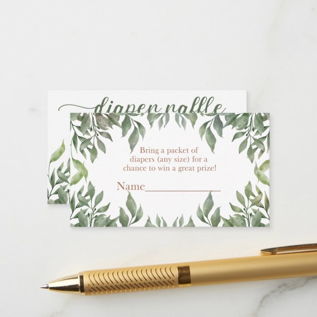 Greenery Highland Cow diaper raffle Enclosure Card (Front/Back In Situ)