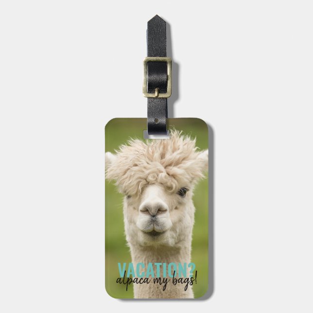 Greenery Holiday Vacation Alpaca Luggage Tag (Front Vertical)