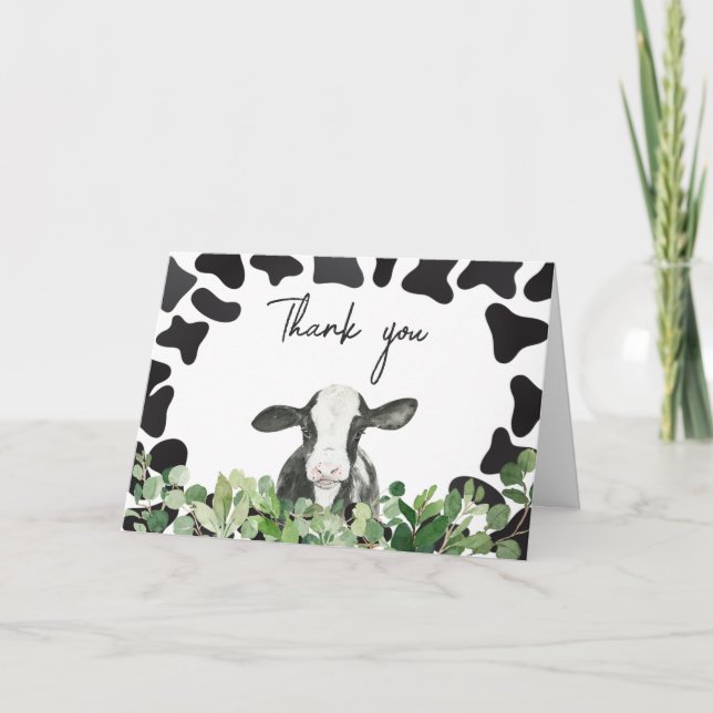 Greenery Holy Cow Baby Shower  Thank You Card (Front)