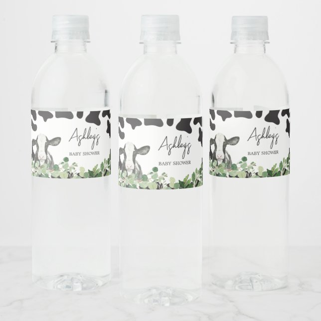 Greenery Holy Cow Baby Shower  Water Bottle Label (Bottles)