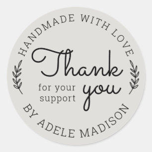 Greenery Homemade With Love Thank You Classic Round Sticker