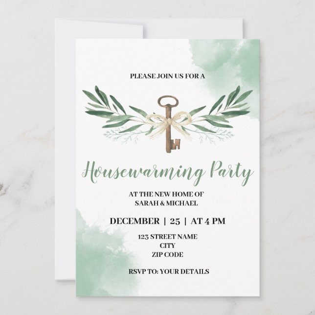 Greenery Housewarming Party Invitation (Front)