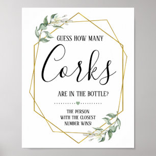 Greenery how many corks bridal shower sign