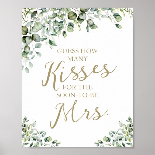 Greenery How Many Kisses For The Mrs Sign (Front)
