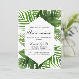 Greenery Hunter Green Quinceañera  Invitation