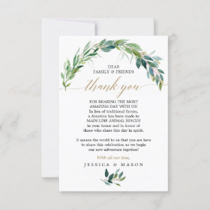 Greenery In Lieu of Favours Thank You Place Card