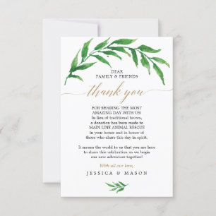 Greenery In Lieu of Favours Thank You Place Card