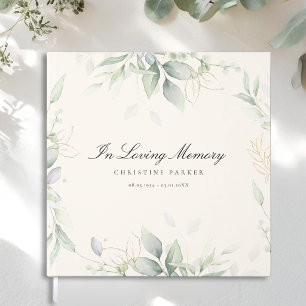 Greenery "In Loving Memory"  Beige Funeral Guest Book