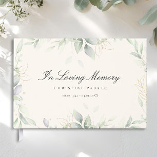 Greenery "In Loving Memory"  Beige Funeral Guest Book
