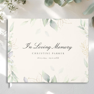 Greenery "In Loving Memory" Beige Funeral  Guest Book