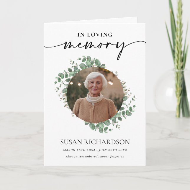 Greenery In Loving Memory Funeral Memorial Program (Front)