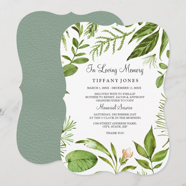 Greenery In Loving memory memorial announcement (Front/Back)