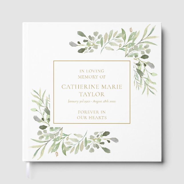 Greenery In Loving Memory Memorial Funeral Guest Book (Front)