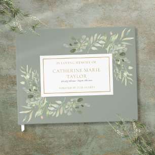 Greenery In Loving Memory Memorial Funeral Guest Book