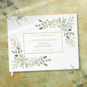 Greenery In Loving Memory Memorial Funeral Guest Book