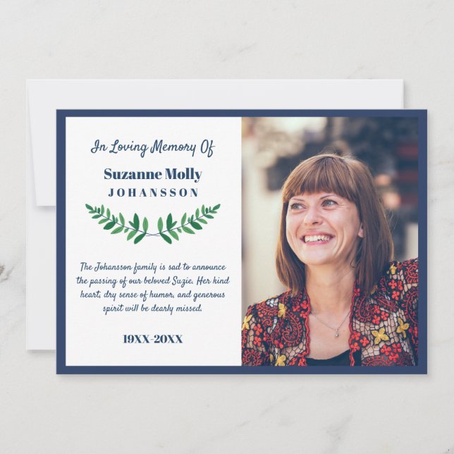 Greenery In Loving Memory Photo Announcement (Front)