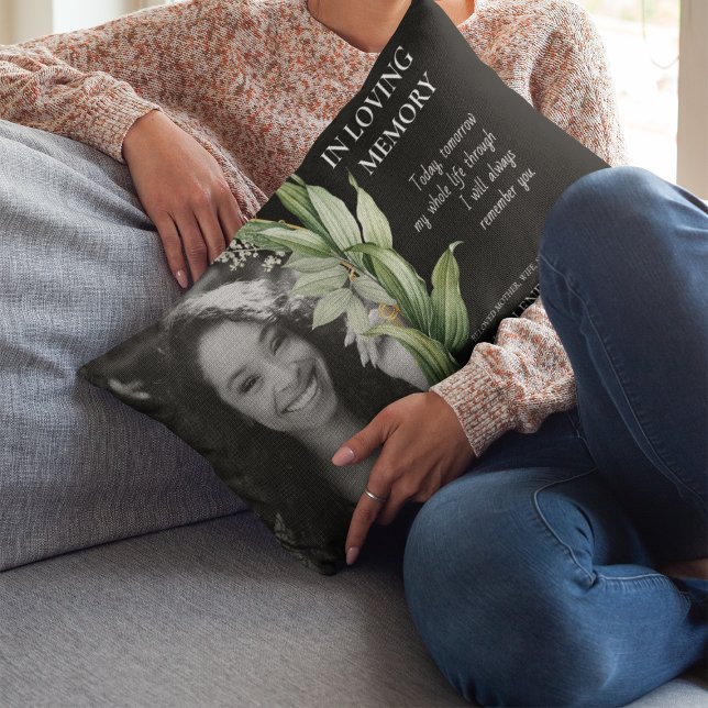 Greenery In Loving Memory Photo Memorial Accent Pillow (Creator Uploaded)