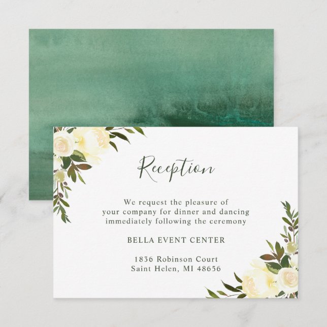 Greenery Ivory Floral Wedding Reception Card (Front/Back)