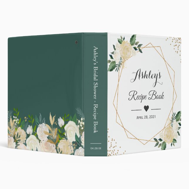 Greenery Ivory White Floral Bridal Shower Recipe Binder (Background)