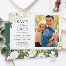 Greenery Ivory White Gold Elegant Floral Photo