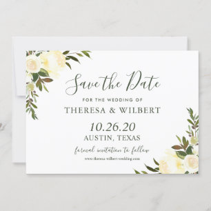 Greenery Ivory Wild Floral Save the Date