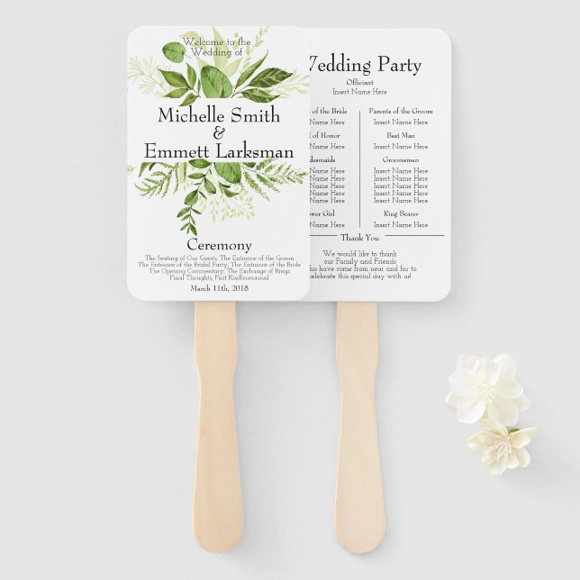 Greenery Ivy Rustic Elegant Simple Wedding Program Hand Fan (Front and Back)