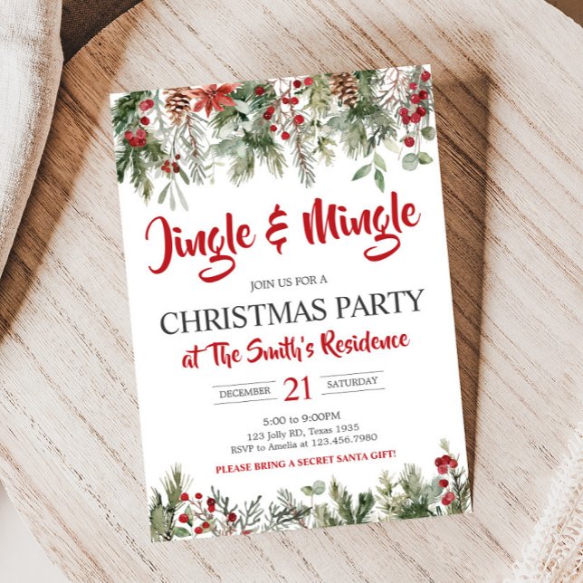 Greenery Jingle and Mingle Christmas Party Invitation (Jingle and Mingle Christmas Party Invitation)