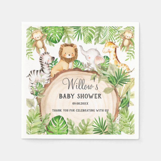Greenery Jungle Animals Baby Shower 1st Birthday   Napkin (Front)
