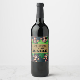 Greenery Jungle Animals Safari Wine Label