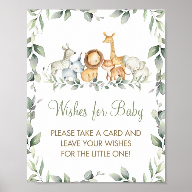 Greenery Jungle Animals Wishes for Baby Sign Game (Front)