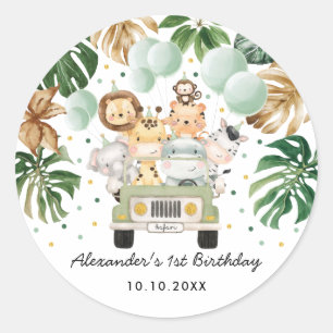 Greenery Jungle Safari Animals Wild One Birthday Classic Round Sticker
