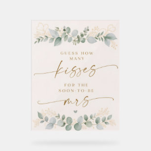 Greenery Kisses for Mrs Bridal Shower Game Set, El Acrylic Sign