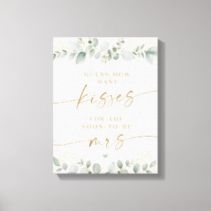 Greenery Kisses for Mrs Bridal Shower Game Set, El Canvas Print
