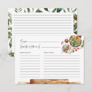 Greenery Kitchen Utensils Watercolor Recipe Card