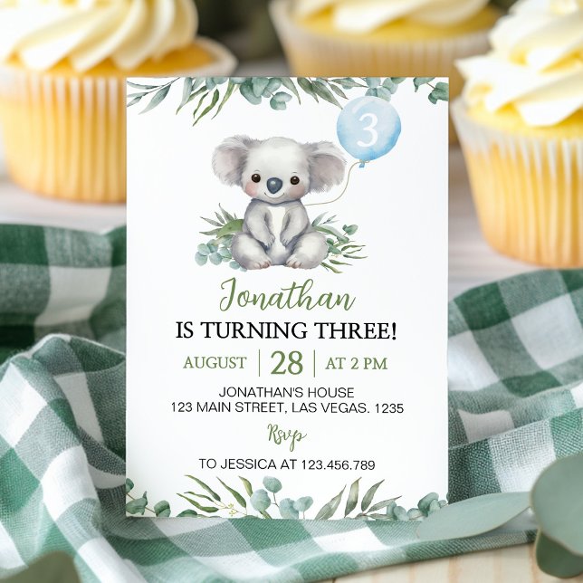 Greenery Koala Boy Birthday Invitation (Creator Uploaded)