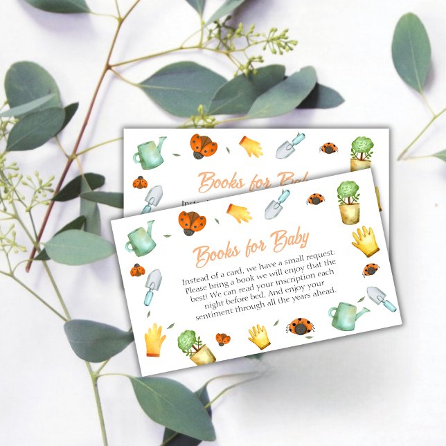 Greenery Ladybug Garden Books For Baby Shower  Enclosure Card (Greenery Ladybug Garden Books For Baby Shower Enclosure Card)