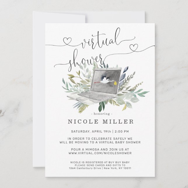 Greenery Laptop | Virtual Baby Shower Invitation (Front)