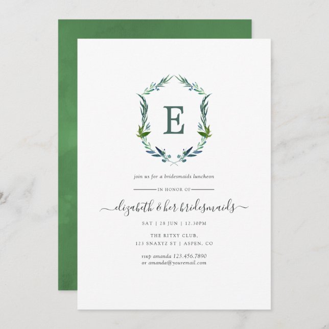Greenery Laurel Crest Bridesmaid's Luncheon Invitation (Front/Back)