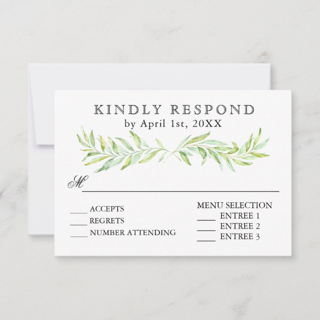 Greenery Laurel Wreath Wedding RSVP (Devant)