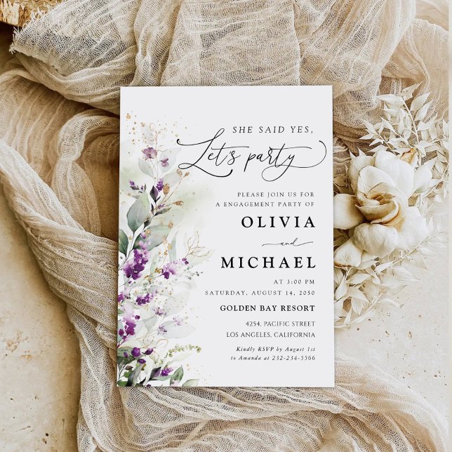 Greenery Lavender Engagement Party Invitation (Creator Uploaded)