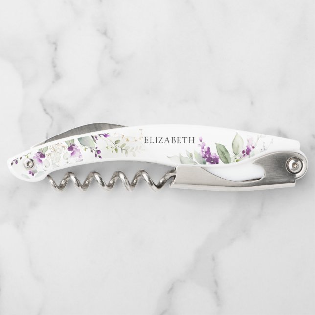Greenery Lavender Floral Name Waiter's Corkscrew (Back)