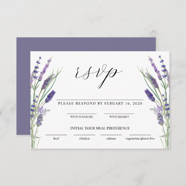 Greenery Lavender Lilac Purple Lila Wedding RSVP Enclosure Card (Front/Back)